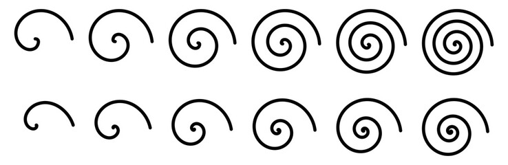 Simple spirals icons or signs, different versions, can be used as part of logo