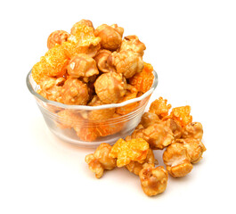 Caramel popcorn on a white background