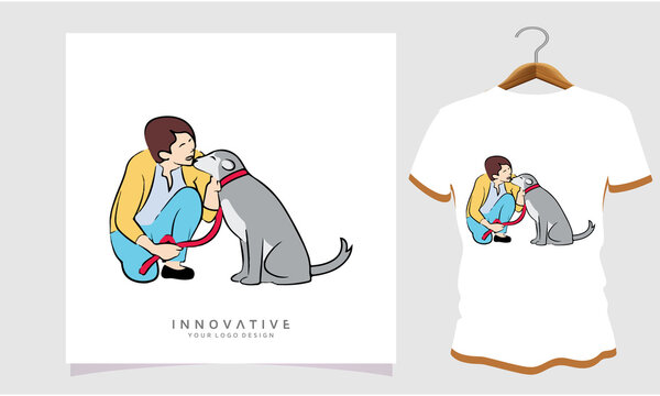 A dog lover is caressing his dog, Dog T Shirt Images, Stock Photos and Vectors