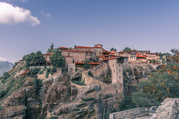 Fototapeta na wymiar The Holy Monasteries of Meteora in central Greece erected on natural rock pillars and hill-like rounded boulders. UNESCO world heritage