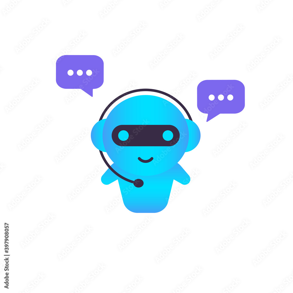 Poster chatbot icon. online assistant bot landing page template. dialog, message. technical support. for we