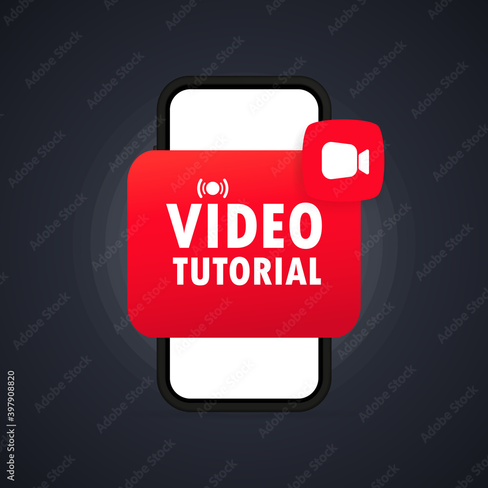 Aufkleber video tutorials button. watching webinar, streaming video online on smartphone. vector on isolated b