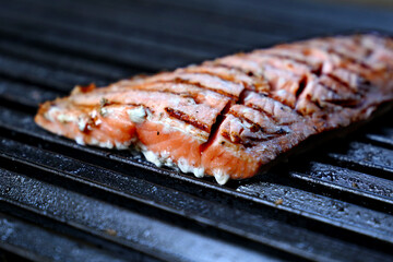 Roasted salmon on the grill