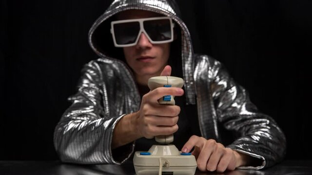 Young man playing video game