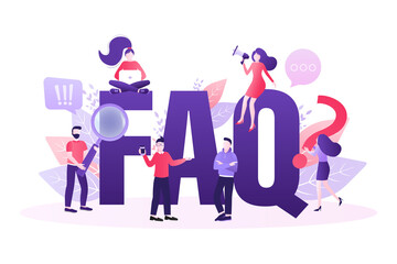 Frequently asked questions page template. Vector web banner. Customer service. Flat isometric vector illustration. Customer support. Abstract background.
