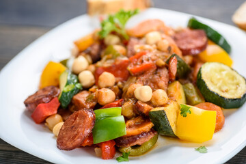 Spanish pot - pot meal with vegetables and sausage