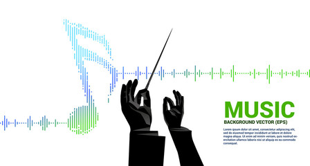 Vector conductor hand with Music and sound technology concept .equalizer wave as music note