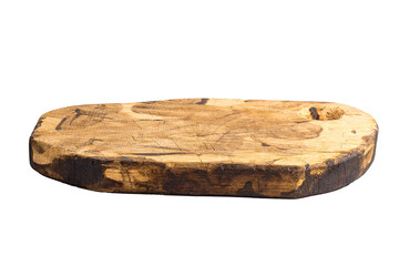 Old rustic oval with hole, vintage, kitchen, cutting wood board, with texture and cracked,...