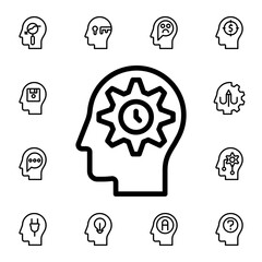 Human, brain, management, time flat vector icon in mind process pack