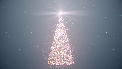 Naklejka premium Merry Christmas holiday greeting card. Glowing Christmas tree from particulars