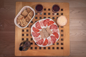 Paris, France - 12 28 2019: Table set for the release of Beaujolais Nouveau