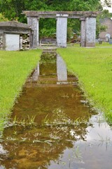 water path to structure in cemetery