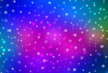 Obraz premium Dark Pink, Blue vector layout with bright snowflakes, stars.