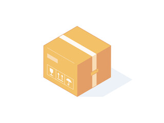 Close isometric cardboard box for delivery or storage.