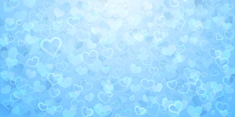 Background of translucent small hearts in light blue colors. Valentine's day illustration