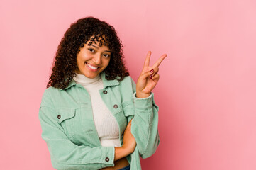 Young african american afro woman isolated showing number two with fingers.