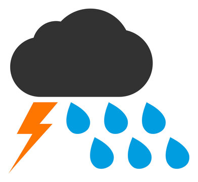 Thunderstorm weather icon with flat style. Isolated vector thunderstorm weather icon image on a white background.