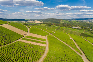 Panorama über Erlenbach, Weinberge, Weinanbau, grüne Felder in Baden Württemberg in Deutschland