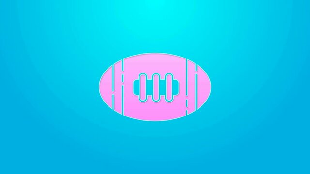 Pink line American Football ball icon isolated on blue background. Rugby ball icon. Team sport game symbol. 4K Video motion graphic animation