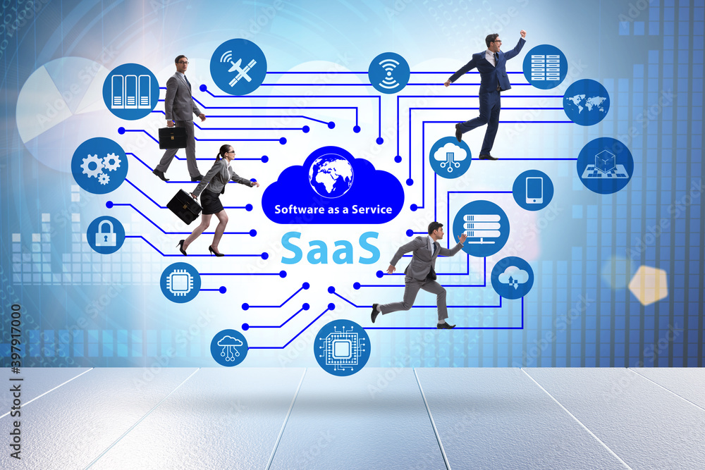 Poster software as a service - saas concept with businessman