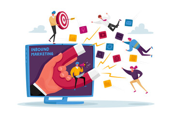 Huge Hand on Computer Monitor with Magnet Attracting new Leads and Generating Income with Inbound Marketing Technology