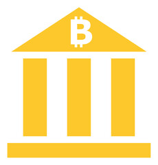 Bitcoin bank icon with flat style. Isolated vector bitcoin bank icon image on a white background.