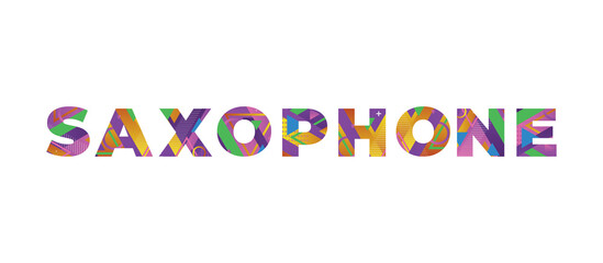 Saxophone Concept Retro Colorful Word Art Illustration