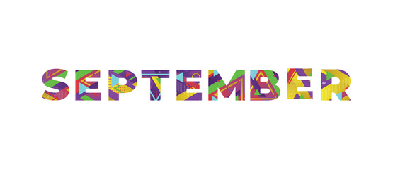 September Concept Retro Colorful Word Art Illustration