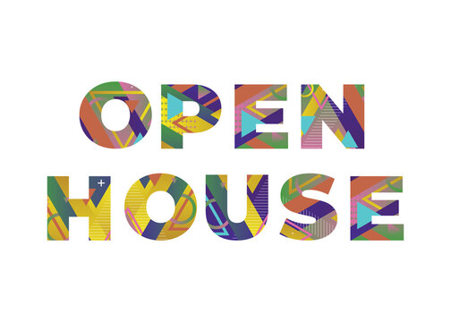Open House Concept Retro Colorful Word Art Illustration