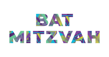 Bat Mitzvah Concept Retro Colorful Word Art Illustration