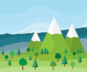 Flat design style landscape with highest peaks - vector illustration