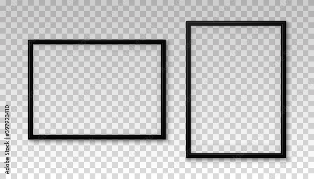 Poster 3d frames. black frame isolated on background. realistic modern borders. black simple boarders with 