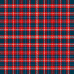 Christmas and new year tartan plaid. Scottish pattern in red, blue and white cage. Scottish cage. Traditional Scottish checkered background. Seamless fabric texture. Vector illustration