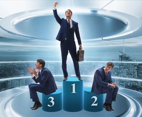 Businessman winning the first place in competition concept