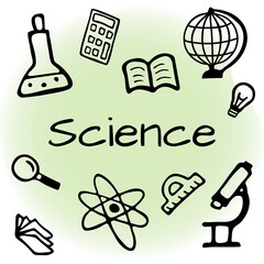Hand drawn science design set. Doodle style vector illustration isolated on color background.