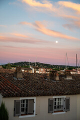 View on houses, roofs, canals and boats in Port Grimaud, Var, Provence, France