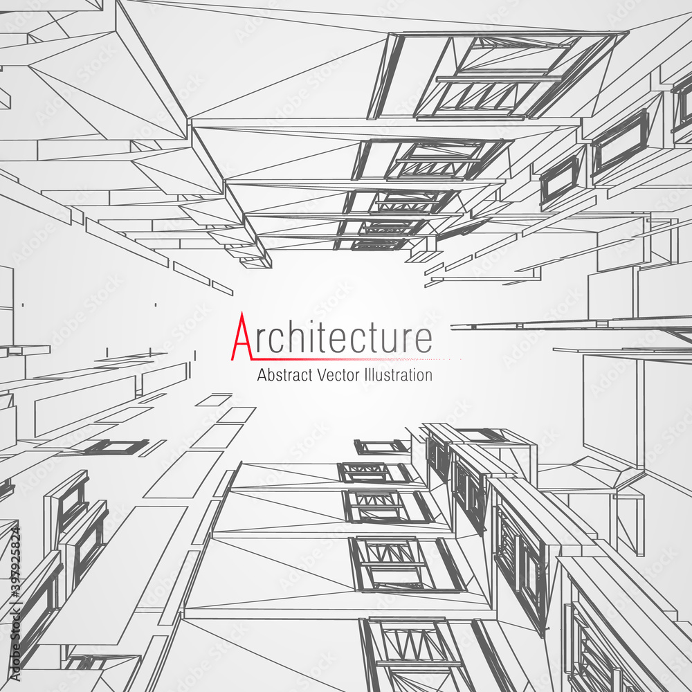 Poster architecture line background. building construction sketch vector abstract. modern city 3d project. 