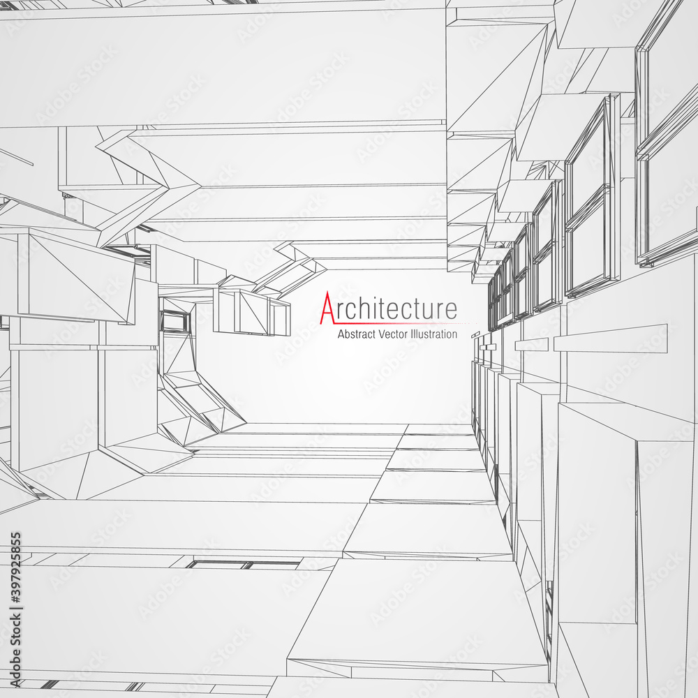 Poster architecture line background. building construction sketch vector abstract. modern city 3d project. 