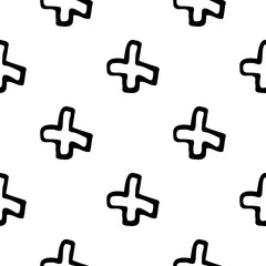 Seamless pattern with hand drawn plus. Doodle style vector illustration isolated on white background. For interior design, wallpaper, packaging, posters, cards.