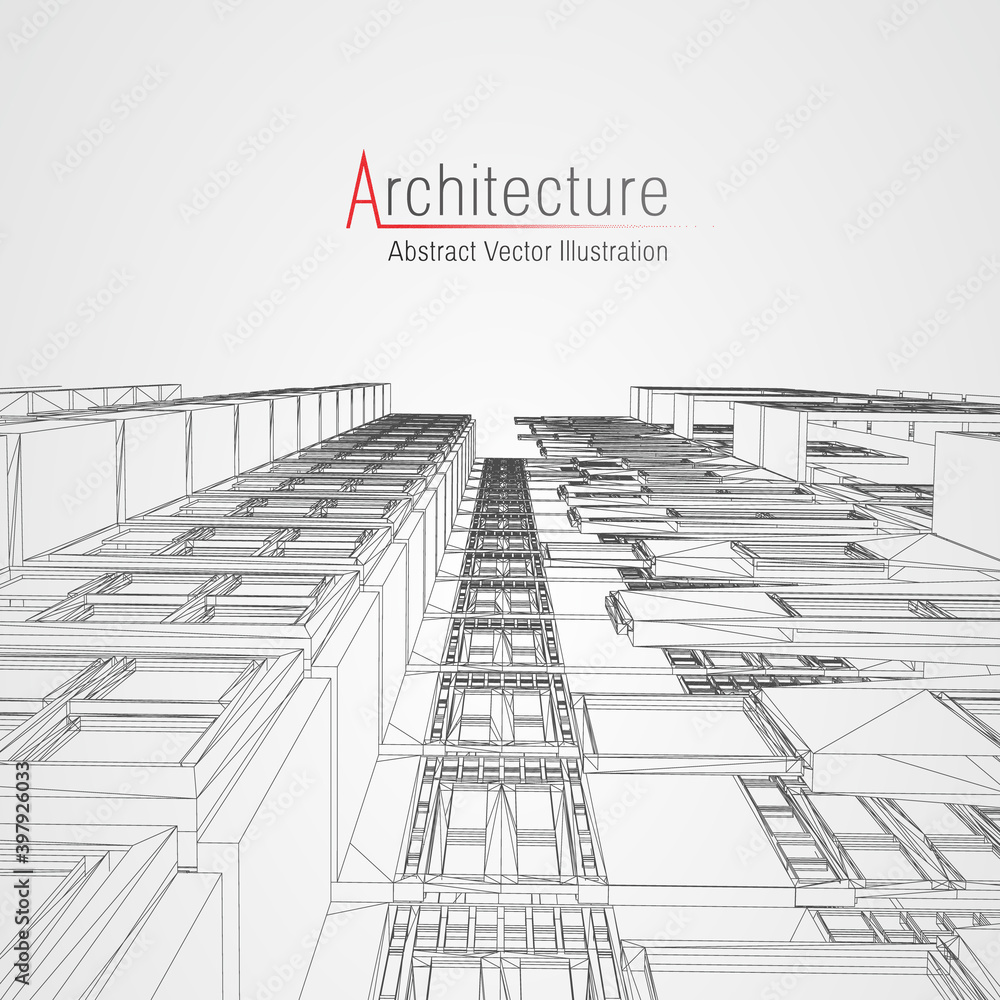 Poster architecture line background. building construction sketch vector abstract. modern city 3d project. 
