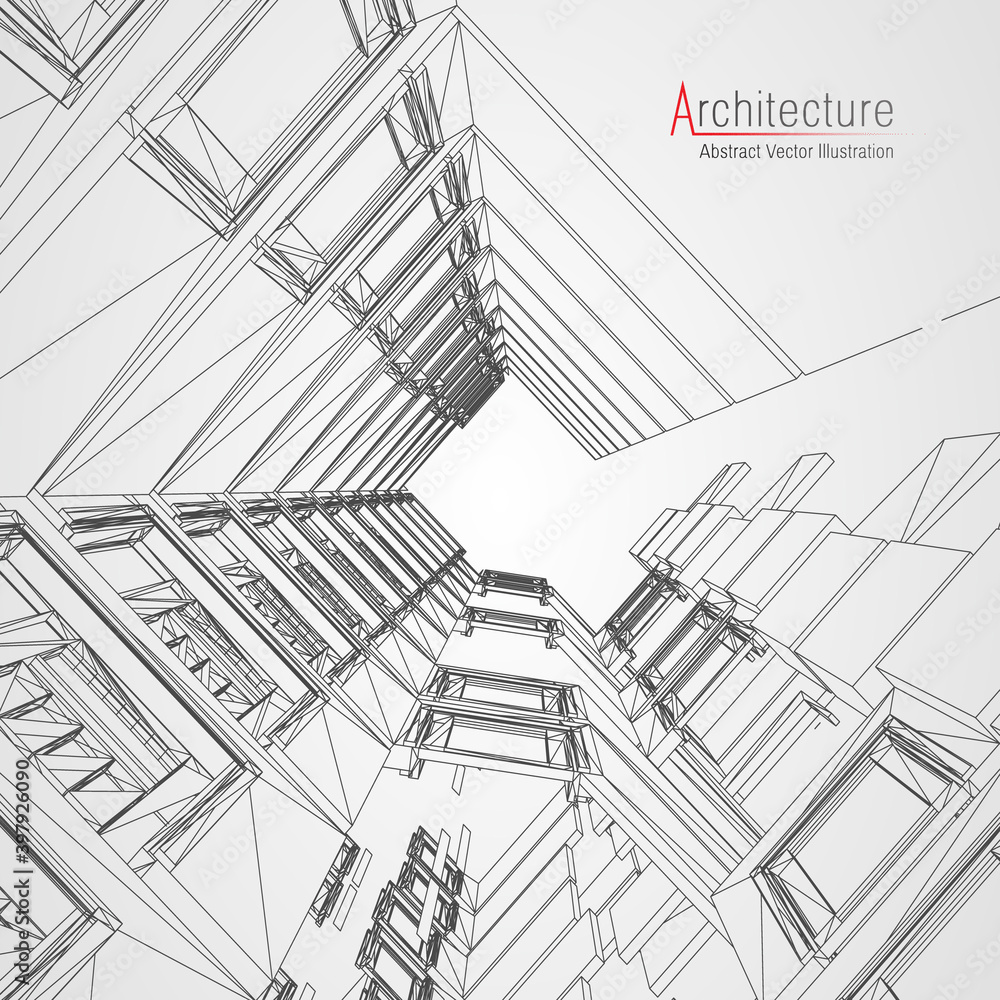 Poster architecture line background. building construction sketch vector abstract. modern city 3d project. 