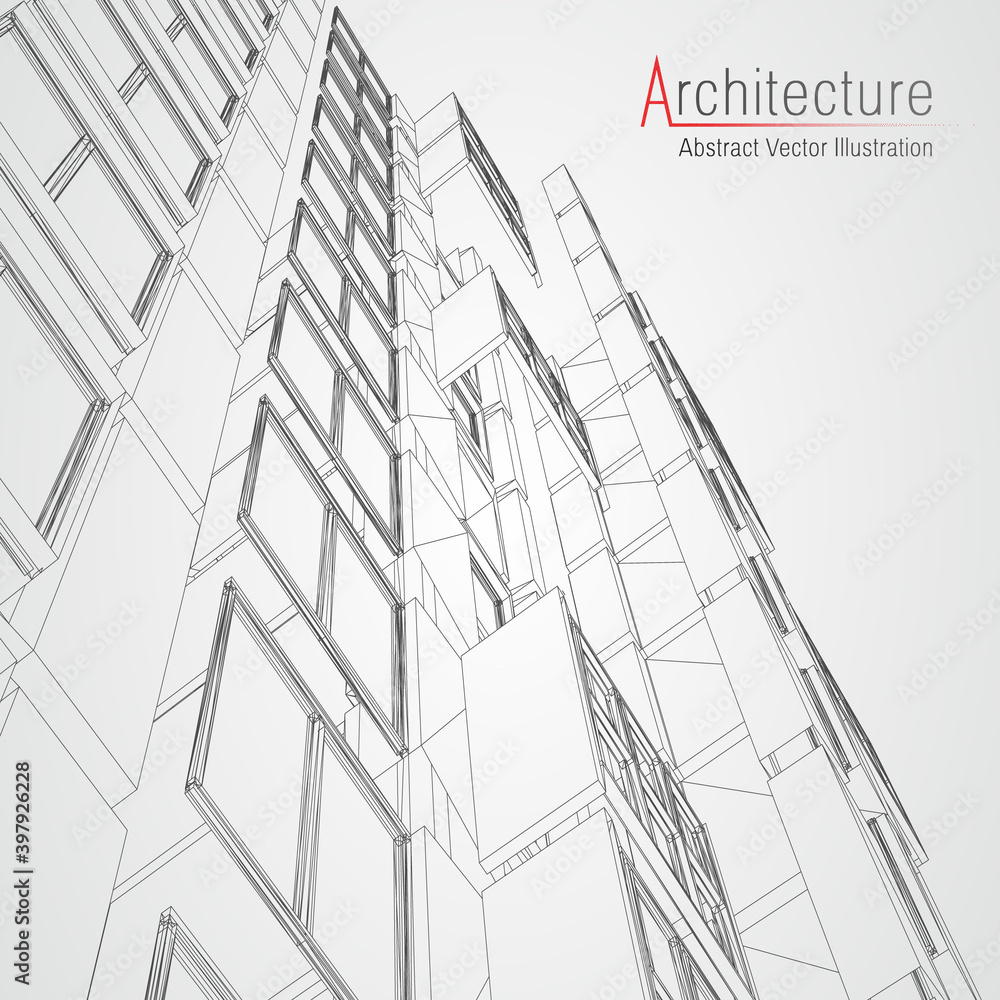 Poster architecture line background. building construction sketch vector abstract. modern city 3d project. 