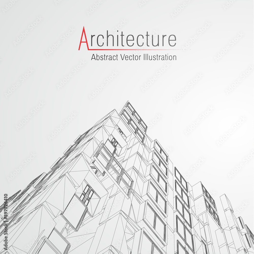 Poster architecture line background. building construction sketch vector abstract. modern city 3d project. 
