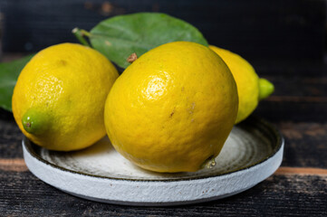 Fresh ripe bergamot orange fruits, fragrant citrus used in earl grey tea, medicine and spa treatments