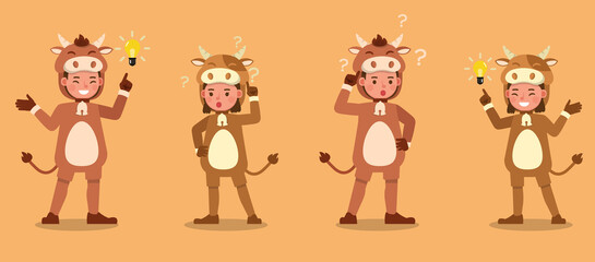 Boy and girl wearing cow costumes character vector design. Presentation in various action with emotions. no10