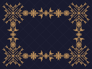 Christmas frame in art deco style with snowflakes. Line art vintage linear border. Design a template for invitations, leaflets and greeting cards. The style of the 1920s - 1930s. Vector illustration