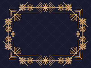 Fototapeta na wymiar Christmas frame in art deco style with snowflakes. Line art vintage linear border. Design a template for invitations, leaflets and greeting cards. The style of the 1920s - 1930s. Vector illustration