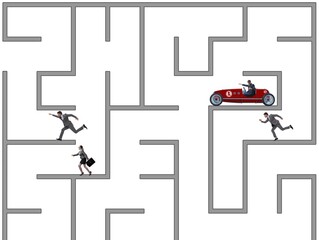 Business people trying to escape from maze labyrinth
