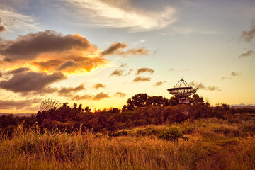 sunset with satellite dish