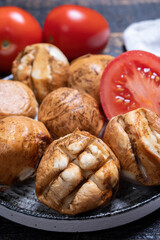 Tasty Italian food, small balls of smoked mozzarella soft cheese